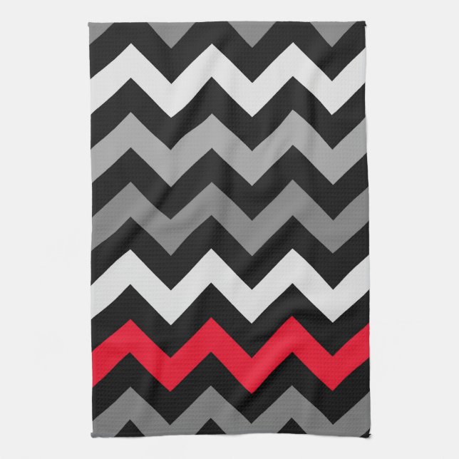 Black & White Chevron with Red Stripe Towel (Vertical)
