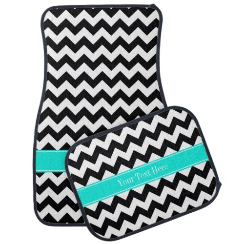 Black White Chevron Zig Zag Brt Aqua Name Monogram Car Floor Mat