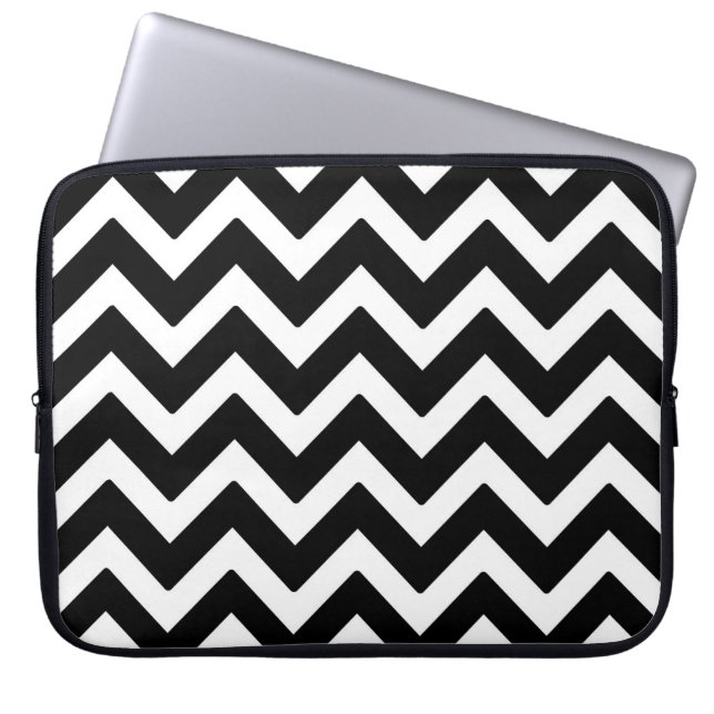 Black & White Chevron Zigzag Geometric Pattern Laptop Sleeve (Front)