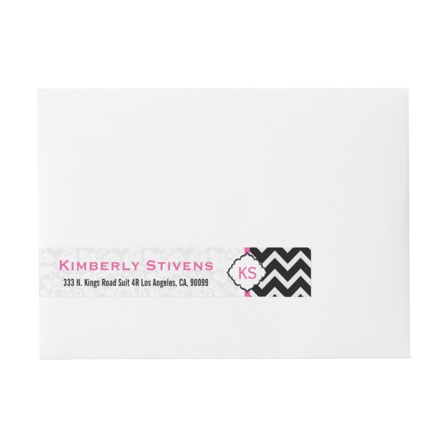 Black & White Chevron Zigzag Pattern 2 Wrap Around Address Label (Front)