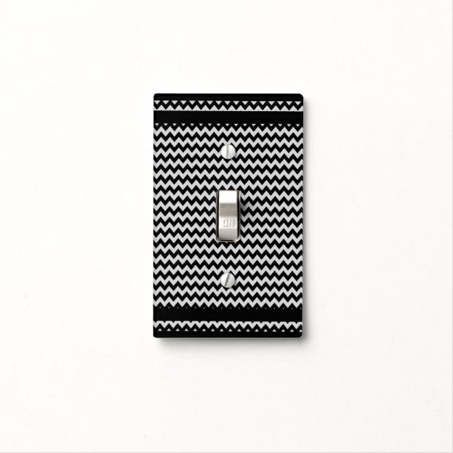 Black White Chevron Zigzag Pattern Light Switch Cover (In Situ)