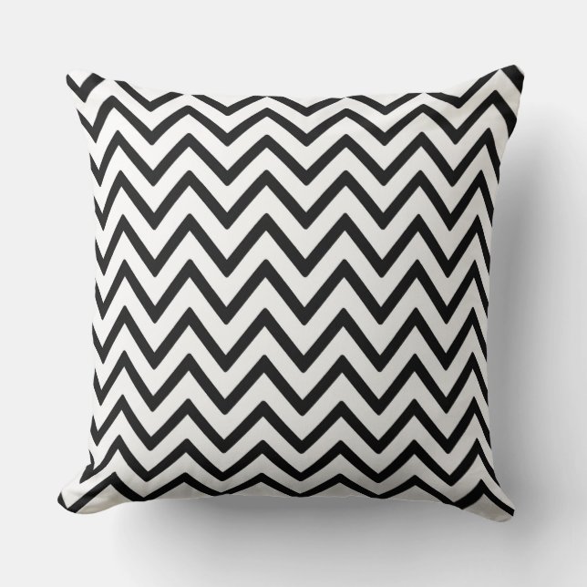 Black & White Chevron Zigzag Pattern Throw Pillow (Front)
