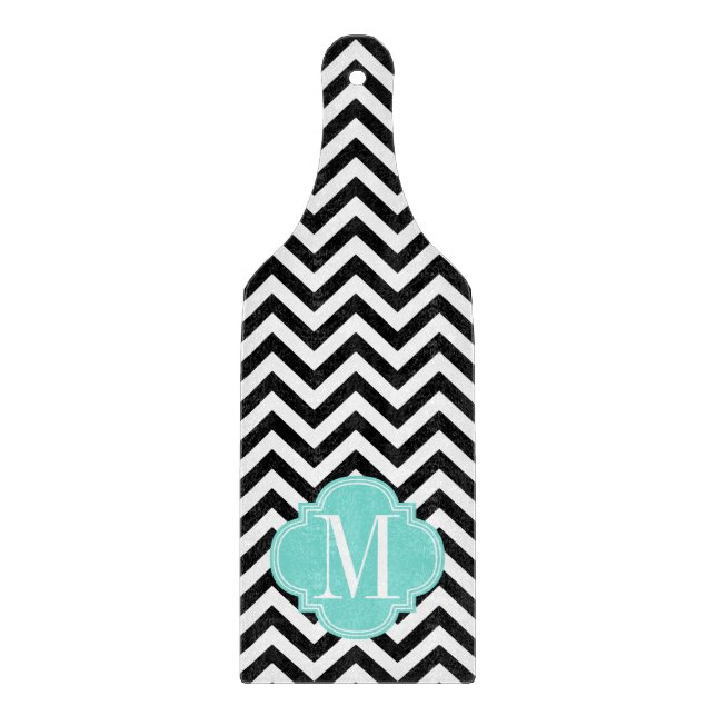 Black & White Chevron Zigzag Personalized Monogram Cutting Board (Front)