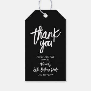 Black & White Chic 80th Birthday Party Thank you Gift Tags