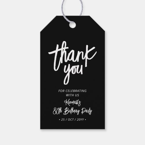 Black  White  Chic 80th Birthday Party Thank you Gift Tags