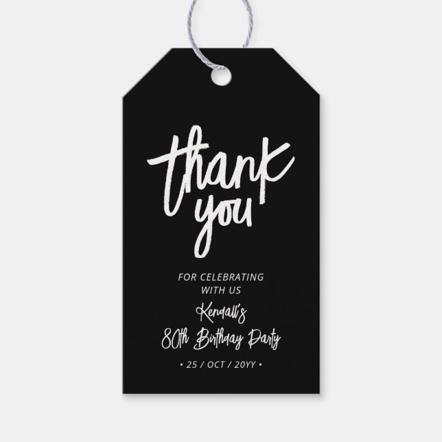 Black & White | Chic 80th Birthday Party Thank you Gift Tags (Front)