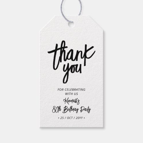 Black  White  Chic 80th Birthday Party Thank you Gift Tags