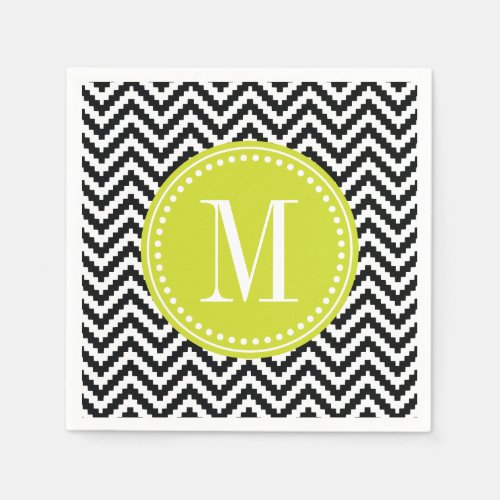 Black  White Chic Aztec Chevron Monogrammed Napkins