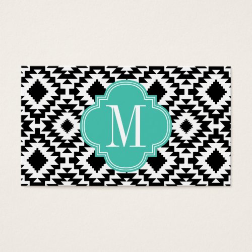 Black &amp; White Chic Aztec Tribal Monogrammed Business Cards