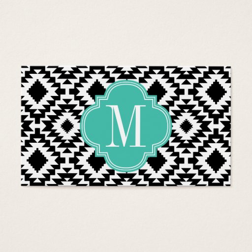 Customizable Black & White Chic Aztec Tribal Monogrammed Business Cards