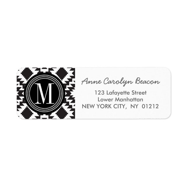 Black & White Chic Aztec Tribal Monogrammed Label (Front)