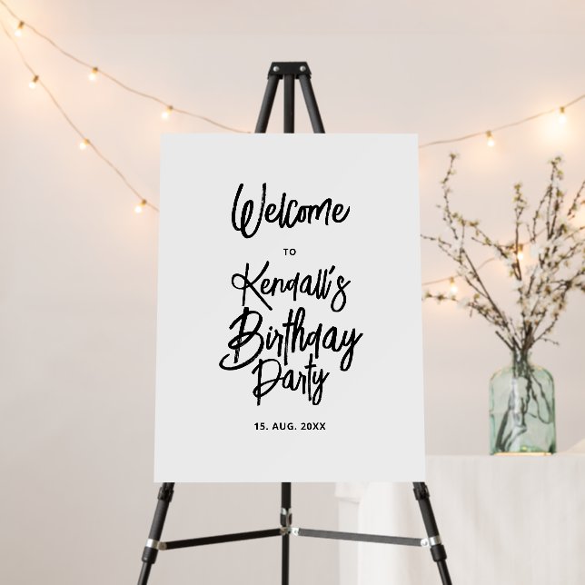 Black & White Chic Birthday Party Welcome Sign (In Situ (Stand))