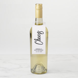 Black & White Chic Brush Lettering Cheers Party Bottle Hanger Tag