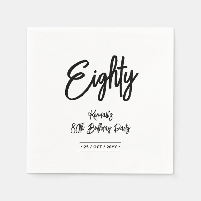 Black & White | Chic Eighty 80th Birthday Party Napkins (Front)