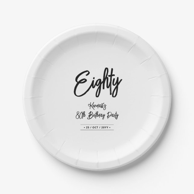 Black & White | Chic Eighty 80th Birthday Party Paper Plates (Front)