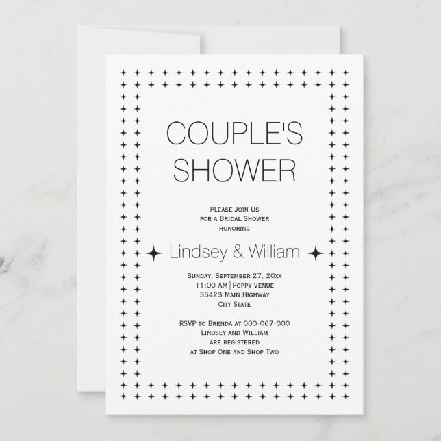 Black white chic geometric wedding couples shower invitation (Front)
