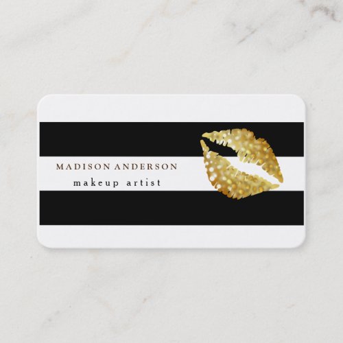 Black  White Chic Gold Lips  Makeup Artist Business Card