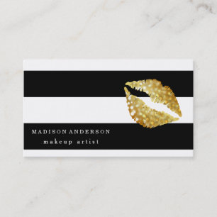 Black & White Chic Gold Lips - Makeup Artist Business Card