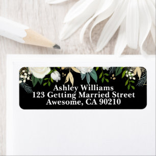 Black & White Chic Greenery Wedding Return Address Label