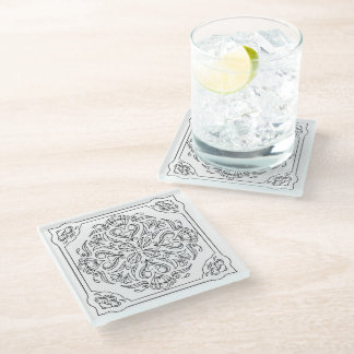 Black & White Chic Medallion Glass Coaster