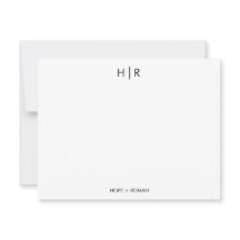Black White Chic Minimal Modern Monogram Note Card