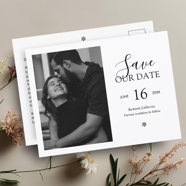 Black & White | Chic Minimal Save the Date Photo  Postcard (Creator Uploaded)