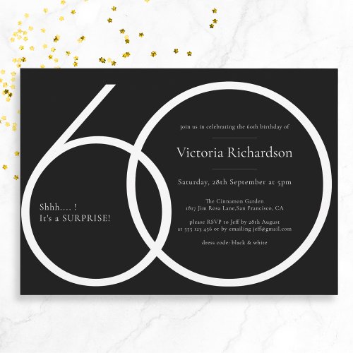 Black White Chic Minimalist Surprise 60th Birthday Invitation