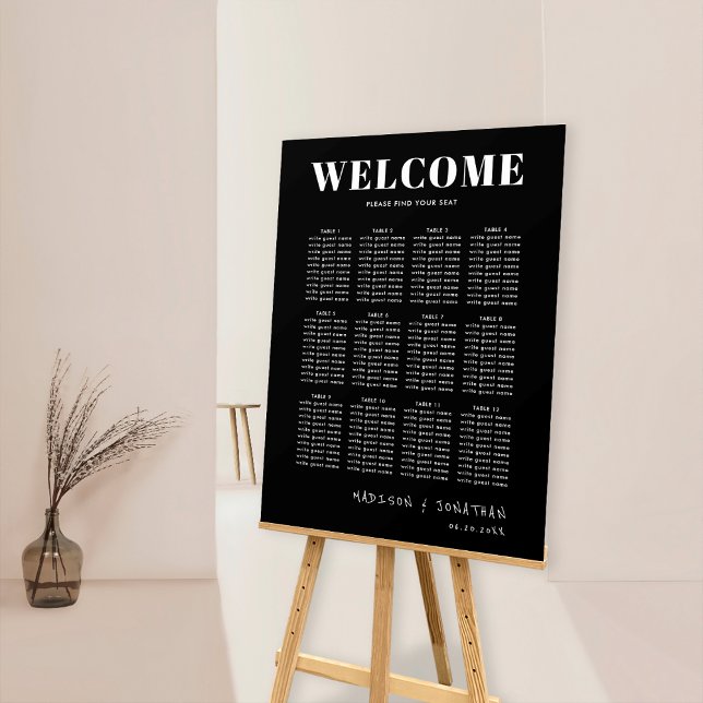 Black White Chic Minimalist Wedding Seating Chart Foam Board (Creator Uploaded)