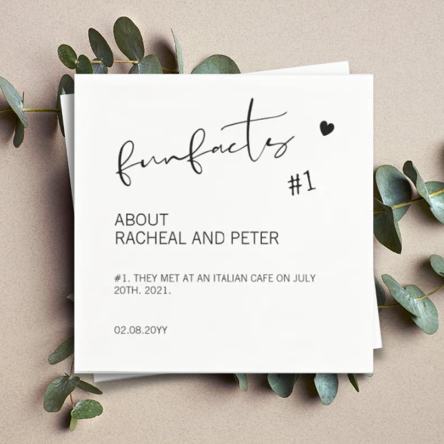 Black White Chic Modern Fun Facts Script Wedding N Napkins (Creator Uploaded)