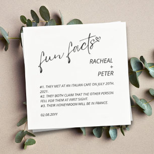 Black White Chic Modern Fun Facts Script Wedding Napkins