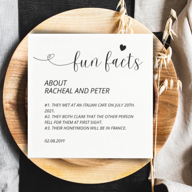 Black White Chic Modern Fun Facts Script Wedding Napkins (Creator Uploaded)