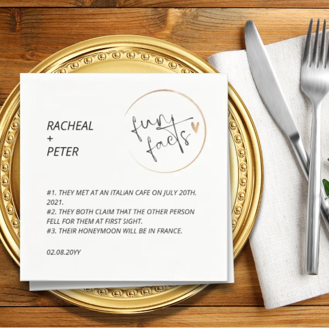Black White Chic Modern Fun Facts Script Wedding Napkins (Creator Uploaded)