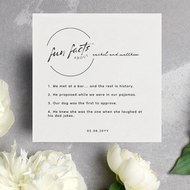 Black White Chic Modern Fun Facts Wedding Napkins (Creator Uploaded)
