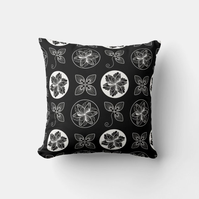 Black White Chic Pattern Throw Pillow (Front)