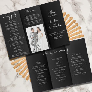 Black & White Chic Script Trifold Wedding Program Flyer