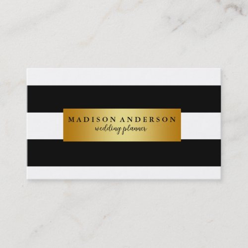 Black  White Chic Stripes in Gold Business Card