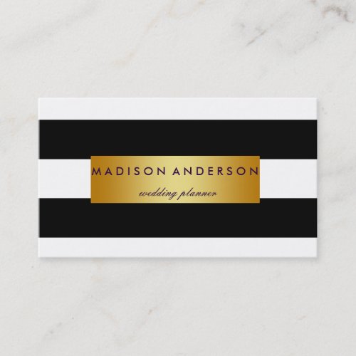 Black  White Chic Stripes in Gold Business Card