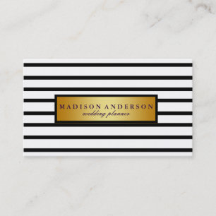 Black & White Chic Stripes in Gold Business Card