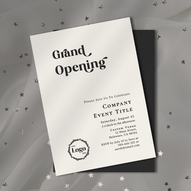 Black & White Chic Typography Grand Opening Invitation (Property Photo Background Typography Open House Invitation)