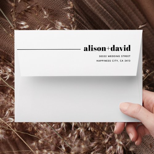 Black white chic typography minimalist wedding envelope