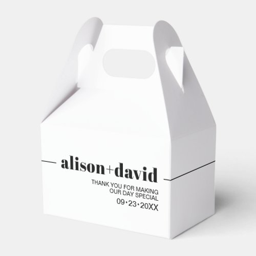 Black white chic typography minimalist wedding favor boxes