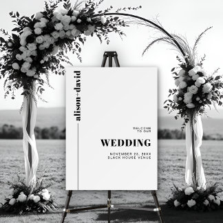 Black, white chic typography minimalist wedding foam board