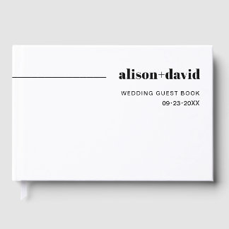 Black, white chic typography minimalist wedding guest book