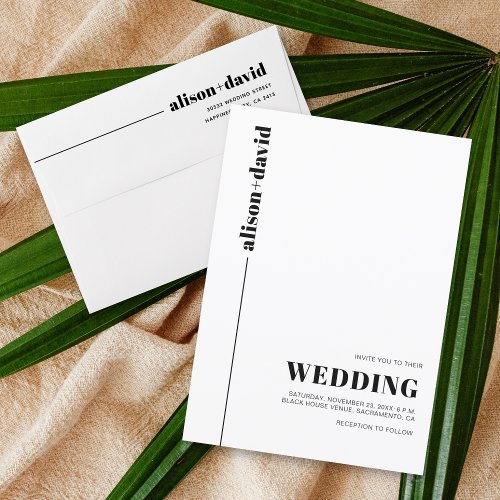 Black white chic typography minimalist wedding invitation