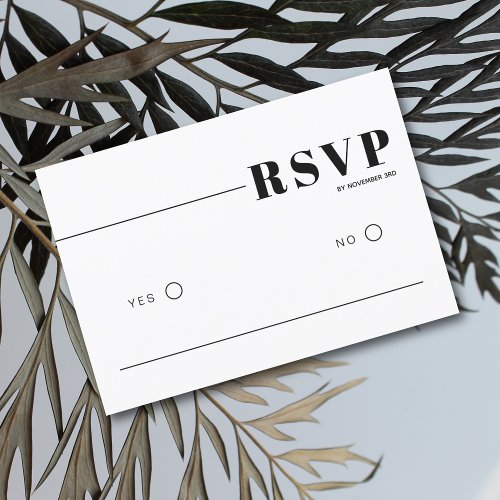 Black white chic typography minimalist wedding RSVP card