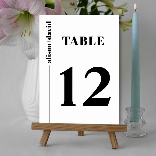 Black white chic typography minimalist wedding table number