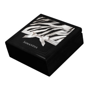 Black White Chic Zebra Print Bow Gift Box
