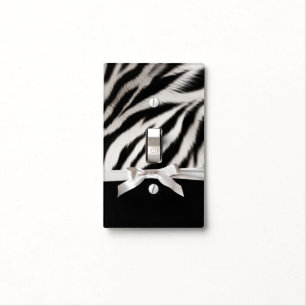 Black White Chic Zebra Print Bow Light Switch Cover