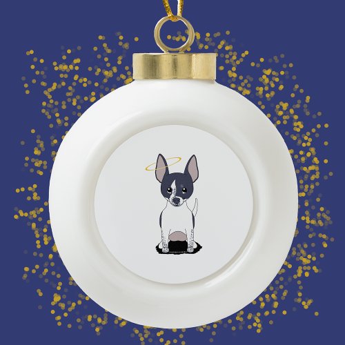 Black White Chihuahua Angel Ceramic Ball Christmas Ornament