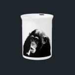 Black White Chimpanzee Beverage Pitcher<br><div class="desc">Chimpanzee Head Pop Art Digital Photography Artwork - Wild Animals Chimpanzees Pictures - Chimpanzee Face Close-Up Look - Primates Artwork</div>